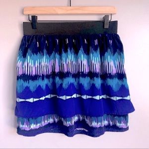 Lauren Conrad LC Kaleidoscope Tribal Print Tiered Blue Violet Mini Skirt Size 8
